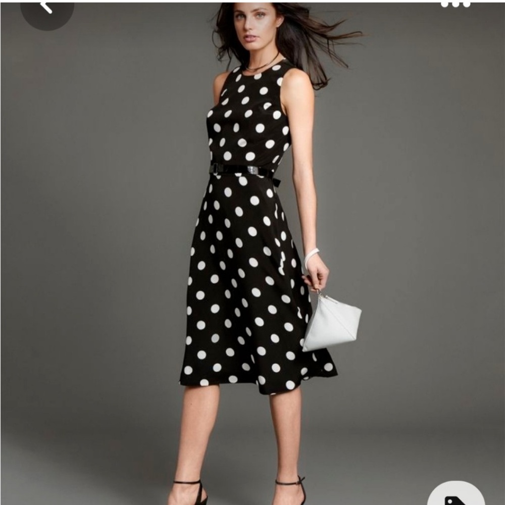 Worth New York 100% Silk Black and White Polka Dot Dress Size 8